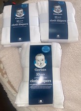 Lot Of 3 Gerber 10 Pack Prefold White Cloth Diapers With Absorbent Padding