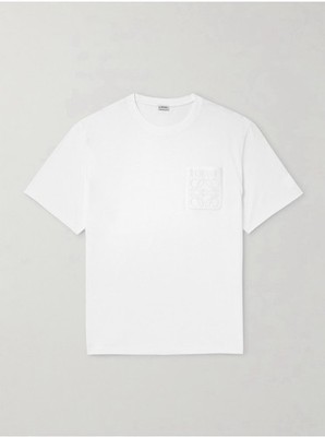 Loewe Men's White Anagram Logo Embroidered T-Shirt Size L