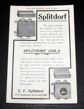 1904 OLD MAGAZINE PRINT AD, SPLITDORF COILS, 2 CYL. VIBRATING, DASHBOARD TYPE!