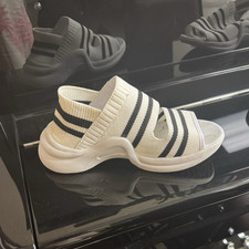 Women  s Slip-On Sandals White/Black Striped Synthetic Upper US 8 EU 38