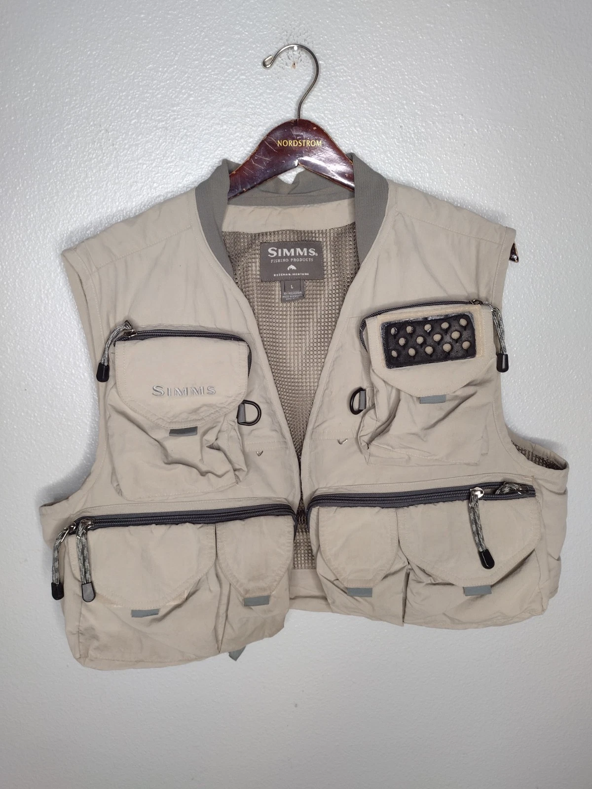 Simms Mens Fly Fishing Guide Vest Size Large Khaki Outdoor QQ