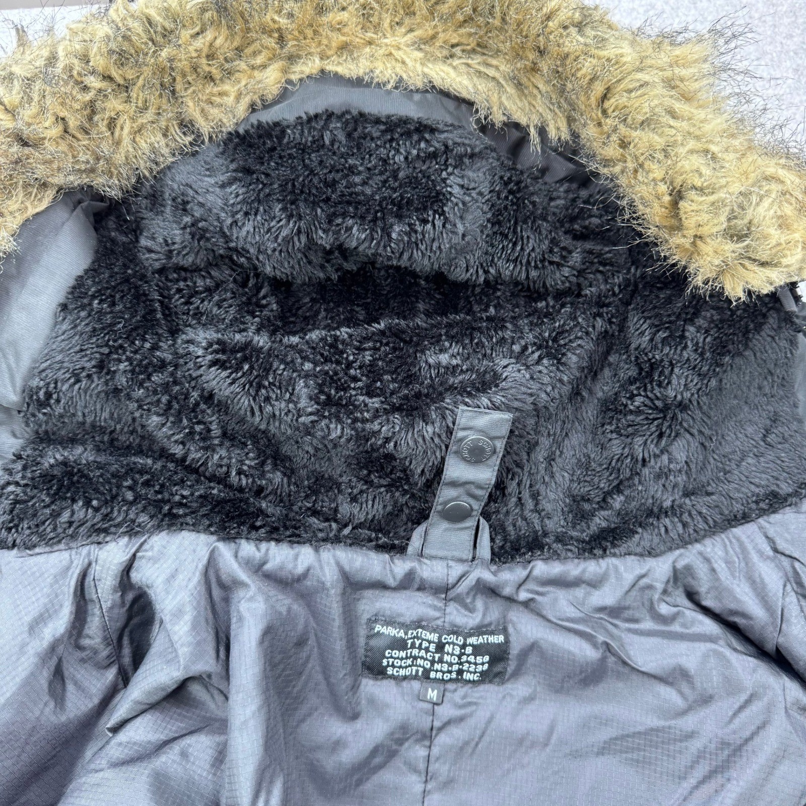 Schott Parka Coat Men Medium Black N-3B Fur Lined Puffer Bomber Jacket Insulated