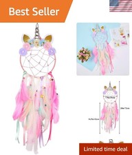 Unicorn Dream Catcher with Colorful Feathers - Enchanting Wall Decor for Kids