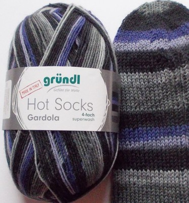 75,00  /kg - Sockenwolle 100g, schwarz-grau-lila, 4-fach, Gründl (Gardola3)