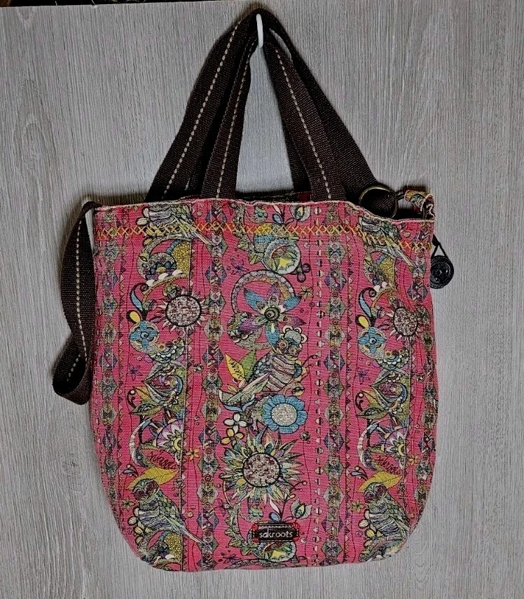 Sakroots Colorful Red Floral Large Tote Purse Boho Owls Handles Crossbody Strap - Image 2 of 4