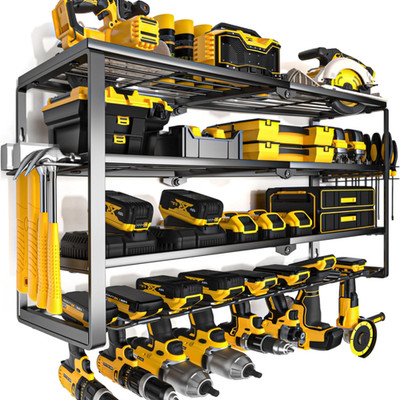 4 Layer Power Tool Organizer Wall Mount, Cordless Drill Hanger Storage Rack, Bat