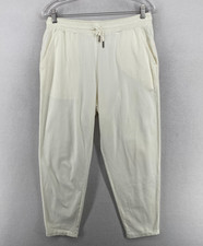EILEEN FISHER Pants M Cotton Stretch Jersey Slouchy Ankle Drawstring White USA