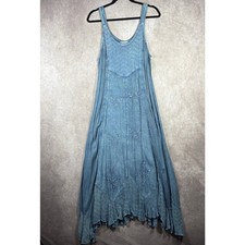 Cute Options Maxi Dress Women S Blue Chambray Floral Embroidered Sleeveless Boho
