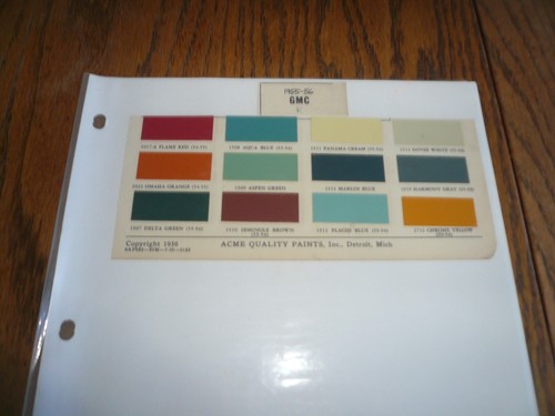 1955- 1956 GMC Truck ACME Color Paint Chips - 10/27 - Vintage
