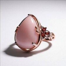 Peruvian Pink Opal, Mozambique Garnet Vermeil Rose Gold Platinum Over SS Ring