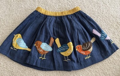 Mini Boden Girls Appliqué Bird Skirt Size 3-4 Year