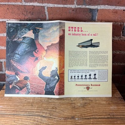 Vintage 1946 Pennsylvania Railroad Steel Industry Ad PRR Train Rail Centerfold