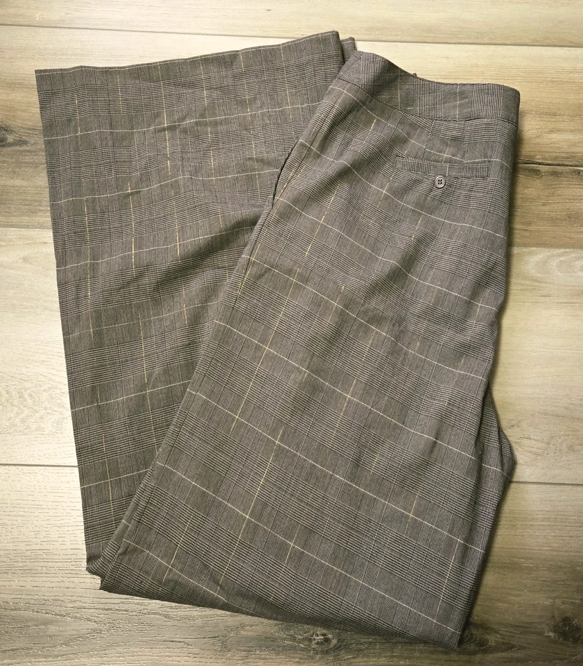 VTG Newport News Women's Brown Plaid Super Wide Leg Dress Pants Trousers 14 16 - Image 2 of 3