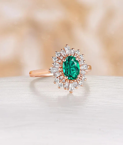 4.50 Ct Oval Cut Natural Emerald Diamond Wedding Ring 14K Rose Gold Size 7 - Picture 3 of 12