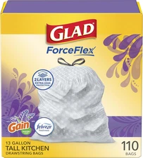 Forceflex Tall Kitchen Drawstring Trash Bags, 13 Gal, Gain Lavender, 110 Ct (Pac