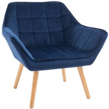 HOMCOM Luxe Velvet-Feel Accent Chair w/ Wide Arms Slanted Back Wood Legs Blue