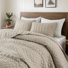 Beige Quilt Queen Size Bedding Sets with Pillow Shams, Lightweight Soft Bedsprea