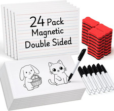 White Board Dry Erase, Small Magnetic Lined White Board Set, Double Sided Magnet