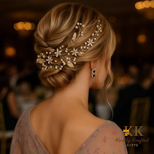 Pearl and crystal gold leaf hair decoration
