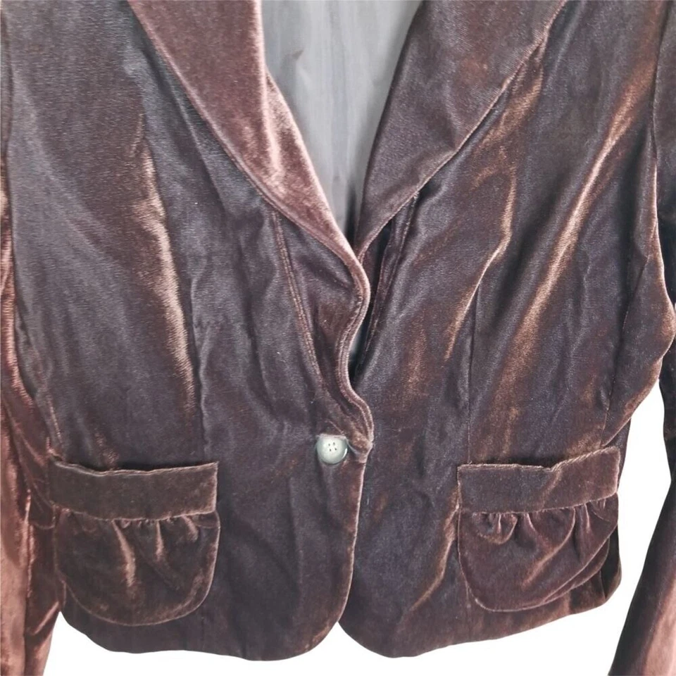Blazer Boston Proper Mujer Terciopelo Marrón Chocolate Talla 6 Dark Academia Preppy Foto 3 de 4