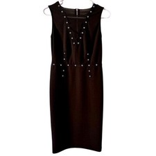 DKNY Womens Black Grommet Eyelet Sheath Dress Mesh V-Neck Midi Sleeveless 6