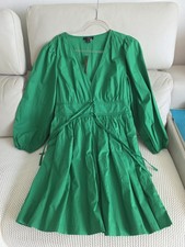 J.Crew Green V-neck Tie Waist Long Sleeve Cotton Poplin Mini Dress Size 10