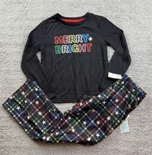 Cat  Jack Girls Youth Small 6/7 Merry  Bright Long Sleeve Pajama Set Black