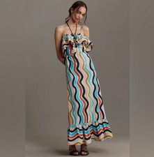 NWT Farm Rio Sleeveless Ruffle Colorful Waves Maxi Sundress, Size XL