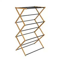 Household Essentials Bamboo Folding Clothes Drying Rack, Black (HE1200)