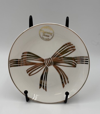 Charming Home Set Of 6 Bronze Ribbon Porcelain Appetizer Plates New