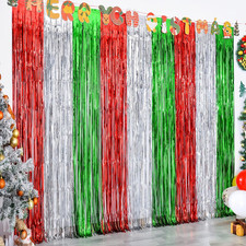5 Pack Christmas Foil Fringe Curtains Decoration 3.3 X 6.6 ft Red Silver Green T