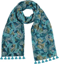 Large Boho Scarf Lightweight Soft Floral Printed Scarves Fringed Beads Travel Fa