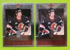 DANIEL ALFREDSSON LOT 2 ROOKIE 1995-96 DONRUSS ELITE ERROR NOT CUT CARD + BASE . rookie card picture
