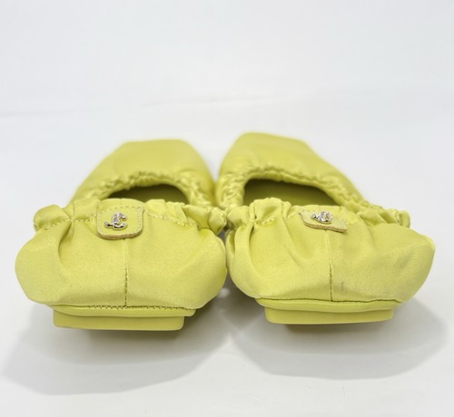 Jimmy Choo Bardo Flat Satin Slippers w Silk Eye Mask Gift Set Lime Green EU 36 6 - Picture 10 of 14