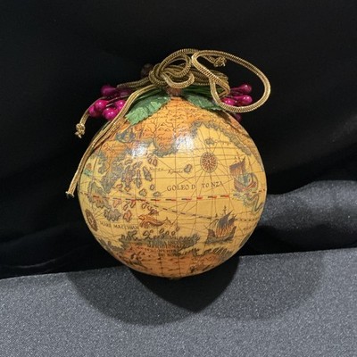 World Globe Ornament 4'' Antiqued Decoupage Paper Mache