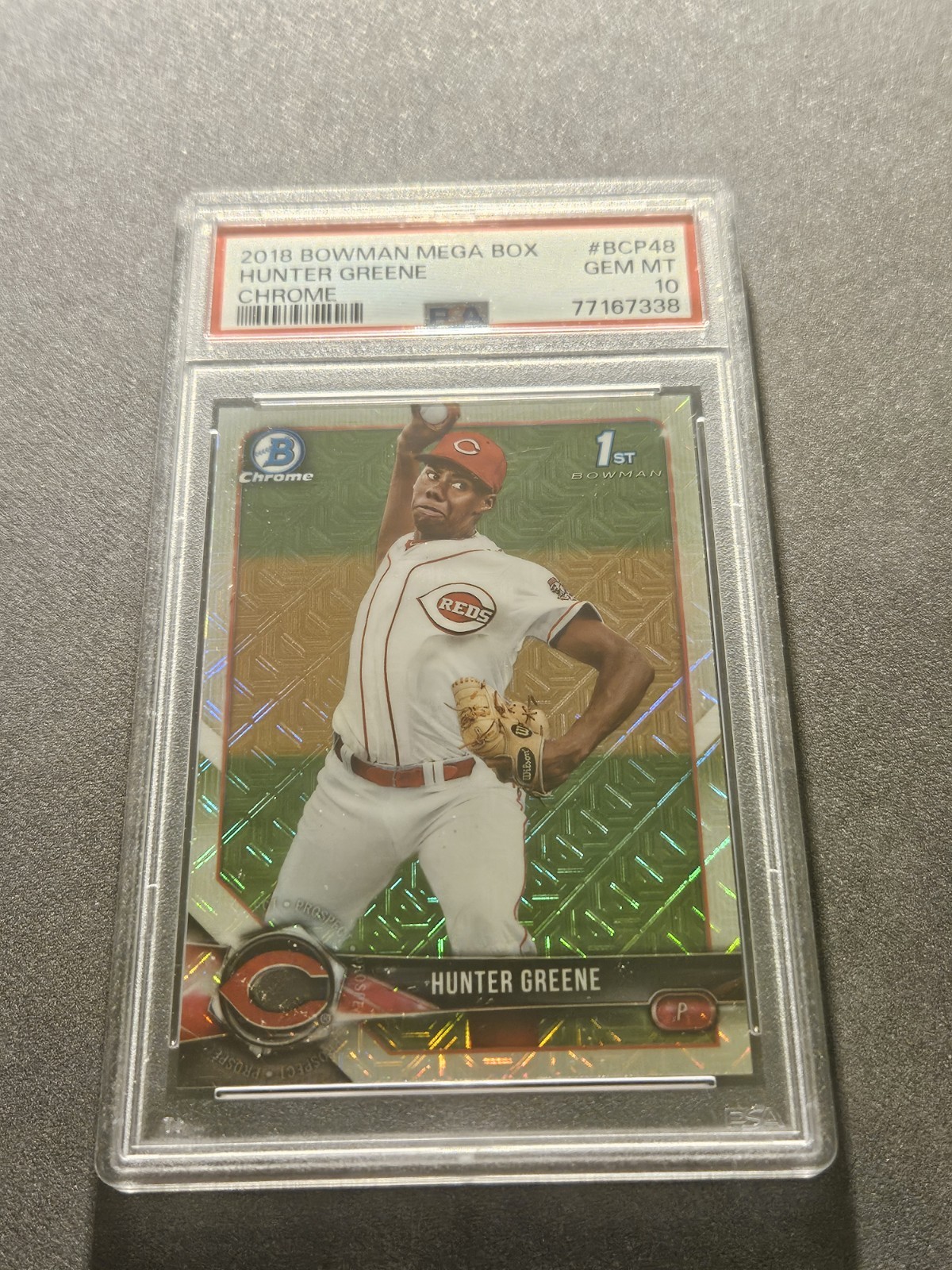 Hunter Greene 1st Bowman PSA 10 2018 Bowman Chrome Mega Box Mojo #BCP48 Reds