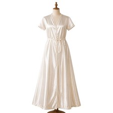 Vintage Miss Elaine White Satin Long Robe Luxury USA Braid Trim Tie Belt Bridal