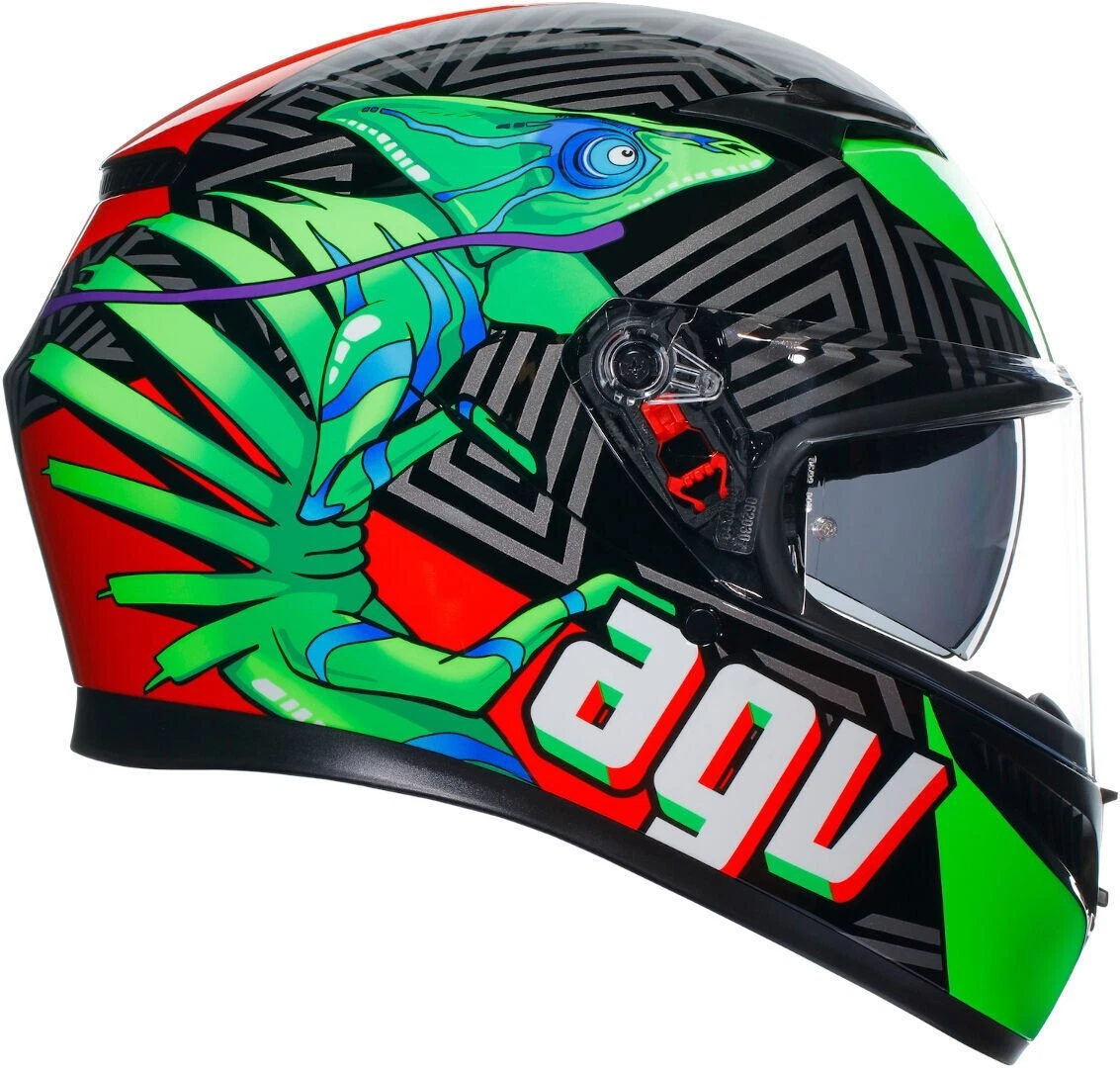 CASCO MOTO INTEGRALE AGV K3 ECE22.06 MULTI KAMALEON BLACK GREEN RED TG XL