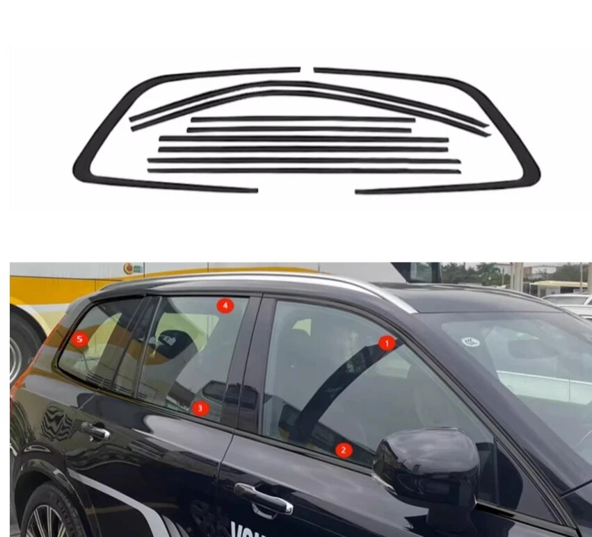 For Volvo XC90 2016-2024 Black Titanium Steel Windows Molding Strip Cover Trim