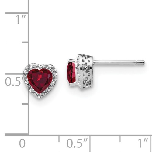 925 Sterling Silver Created Red Ruby Diamond Heart Love Earrings July ... - Picture 2 of 6