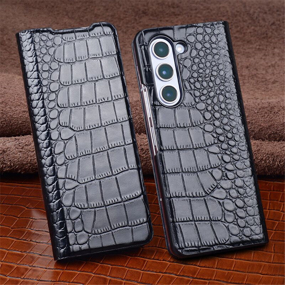For Samsung Galaxy Z Fold 5 Magnetic Cover Genuine Leather Crocodile Flip Case