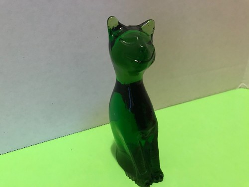 Vintage KANAWHA Glass 5” Cat Avocado Green smiling Kitty Figurine 1960's - Picture 11 of 11