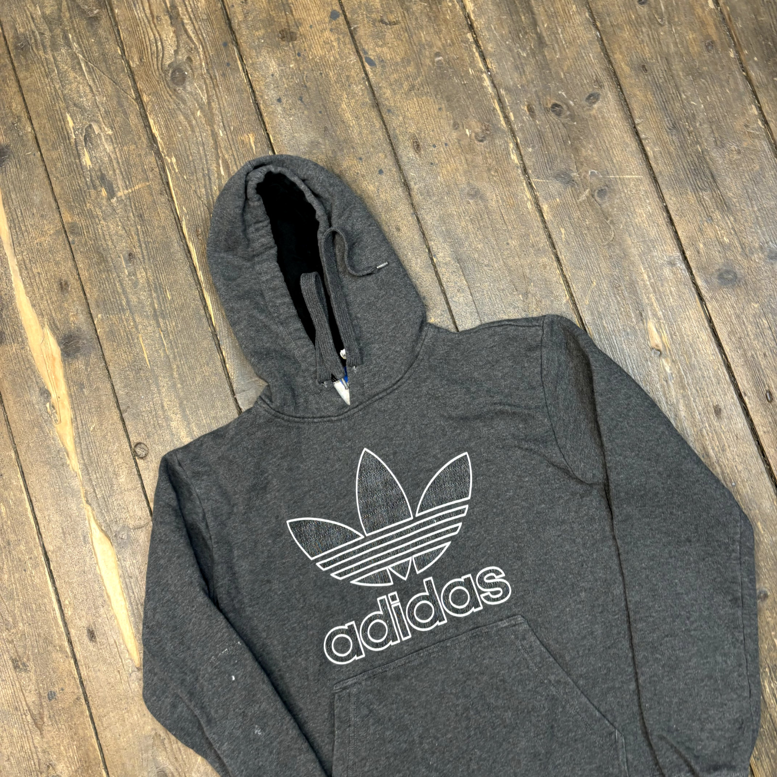 Adidas Hoodie Mens Spellout Y2K Trefoil Pull Over Sweatshirt, Grey, Small image 3