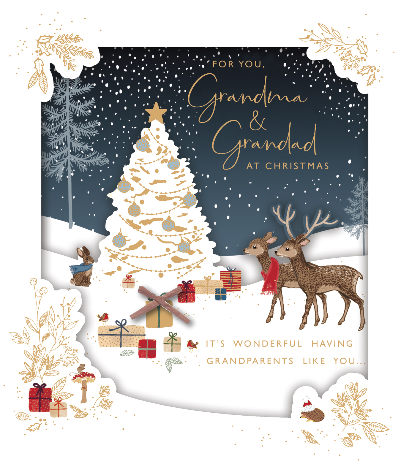 Grandma & Grandad Embellished & Foiled Christmas Card Xmas Greeting Cards
