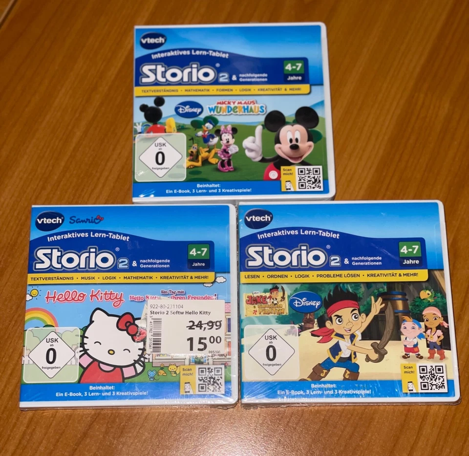 VTech Storio 2, 3x Lernspiel -Hello Kitty- Micky Maus -Jake Nimmerland-Neu -OVP 