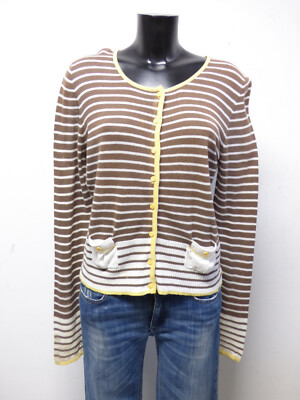 OUI LADIES' CARDIGAN SIZE 38 DE/BROWN STRIPED & TREND-CHIC (P 8702)