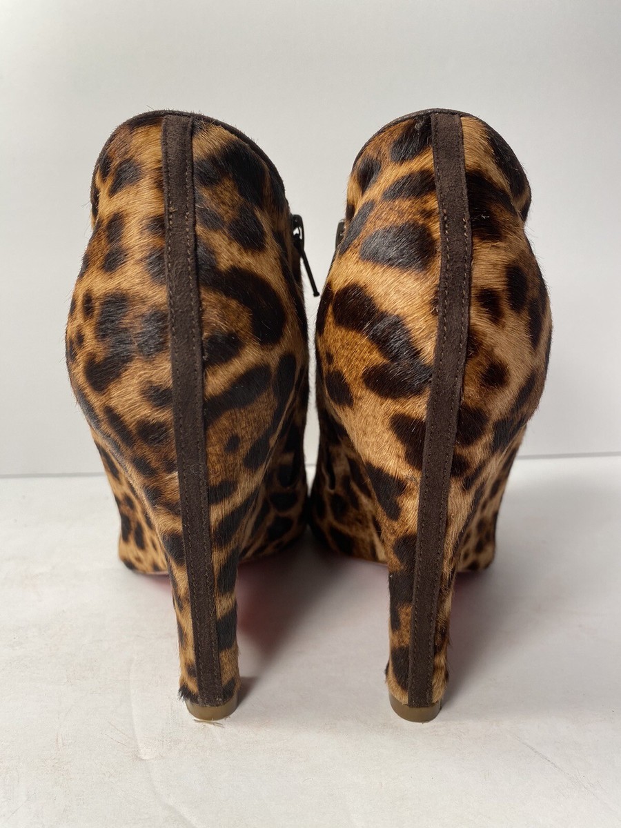 Christian Louboutin Morphing Wedge Ankle Boots Pony Hair Leopard