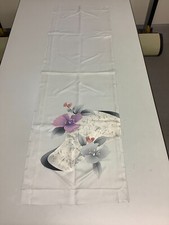 Japanese Vintage Kimono Fabric cloth Boro silk Gray Flower Dirt 47.6x14.5in