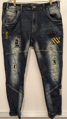 Blac Leaf Jeans Men's 38x34 Distressed Hip Hop Rap Style Y2K Designer Denim BLUE