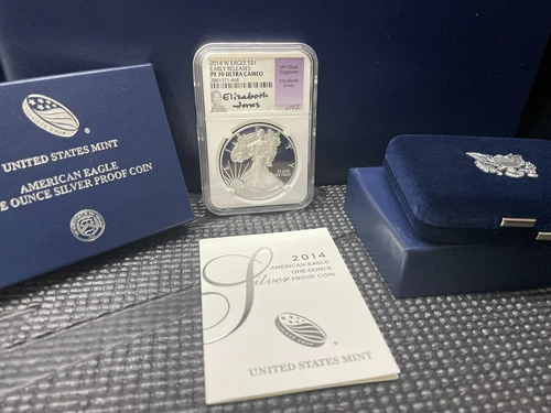 2014 W S$1 Silver AMERICAN EAGLE NGC PF 70 ULTRA CAMEO ELIZABETH JONES With Ogp